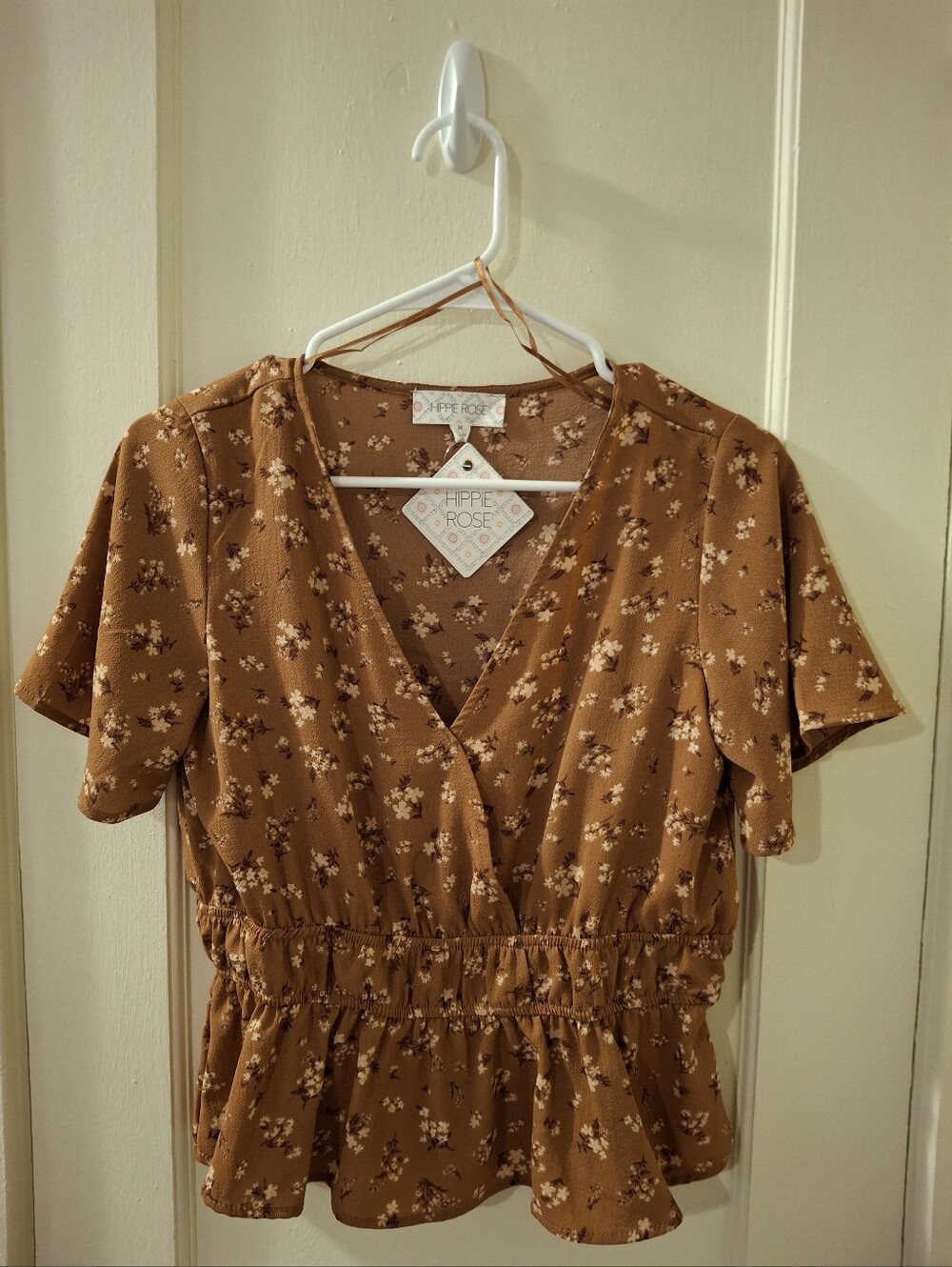 Hippie Rose Rust Floral Wrap-Style Peplum Top
